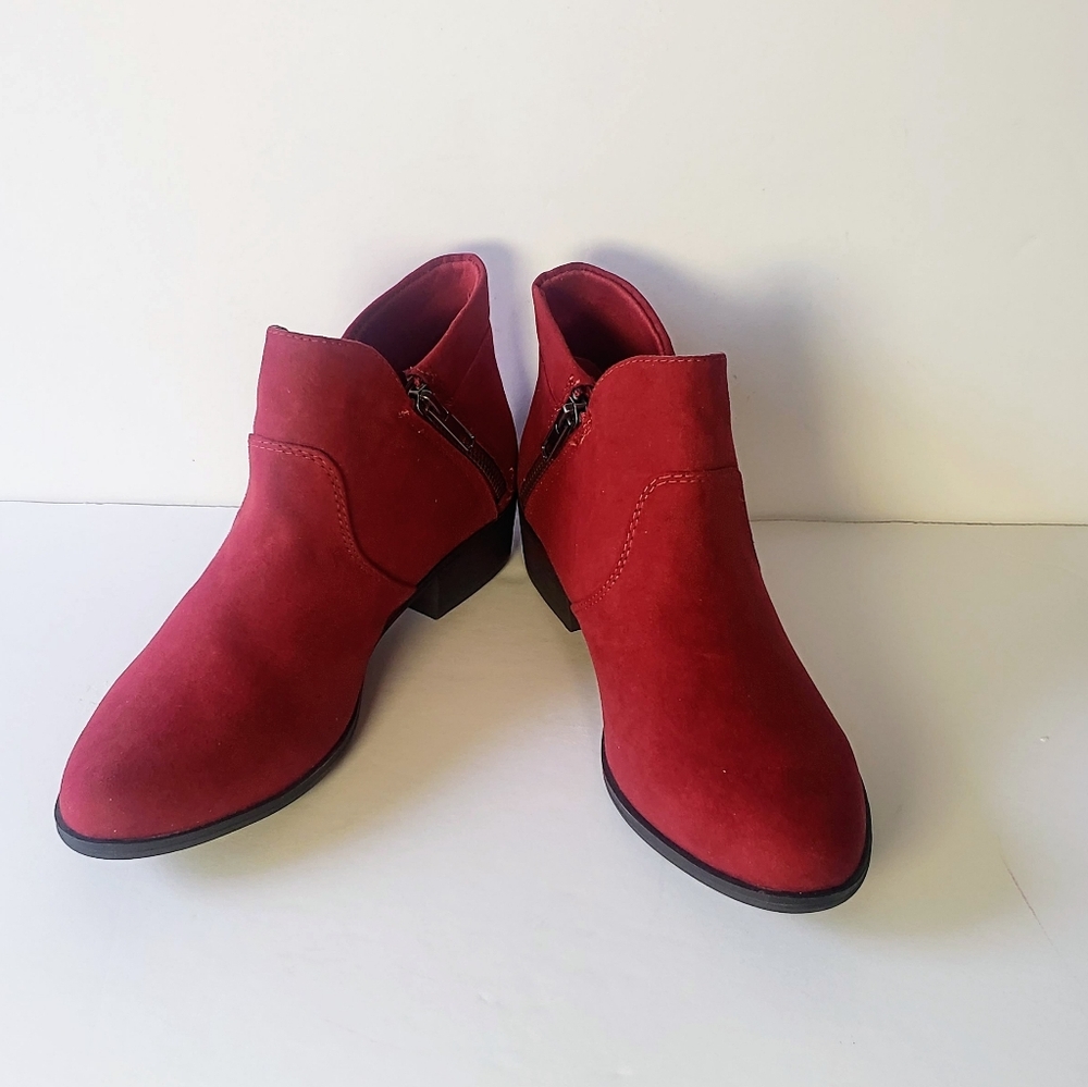 Sun & Stone "Adelinee" Red Suede Ankle Boot, Size 6.5, NWOT
